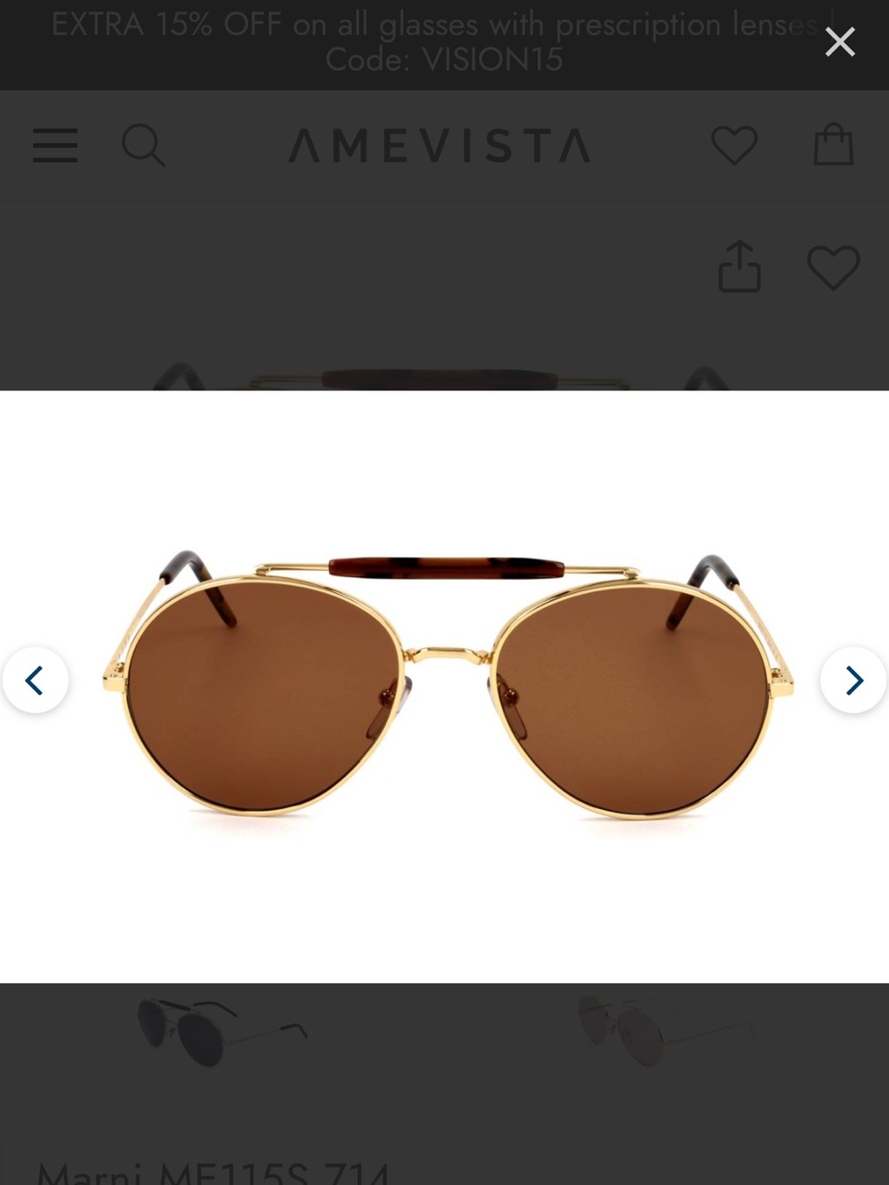 Marni Gold Frame Sunglasses with Brown Lenses and Tortoiseshell Temples